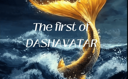 “Matsya, the golden fish of dharma, ripples through time and tide in divine motion.”